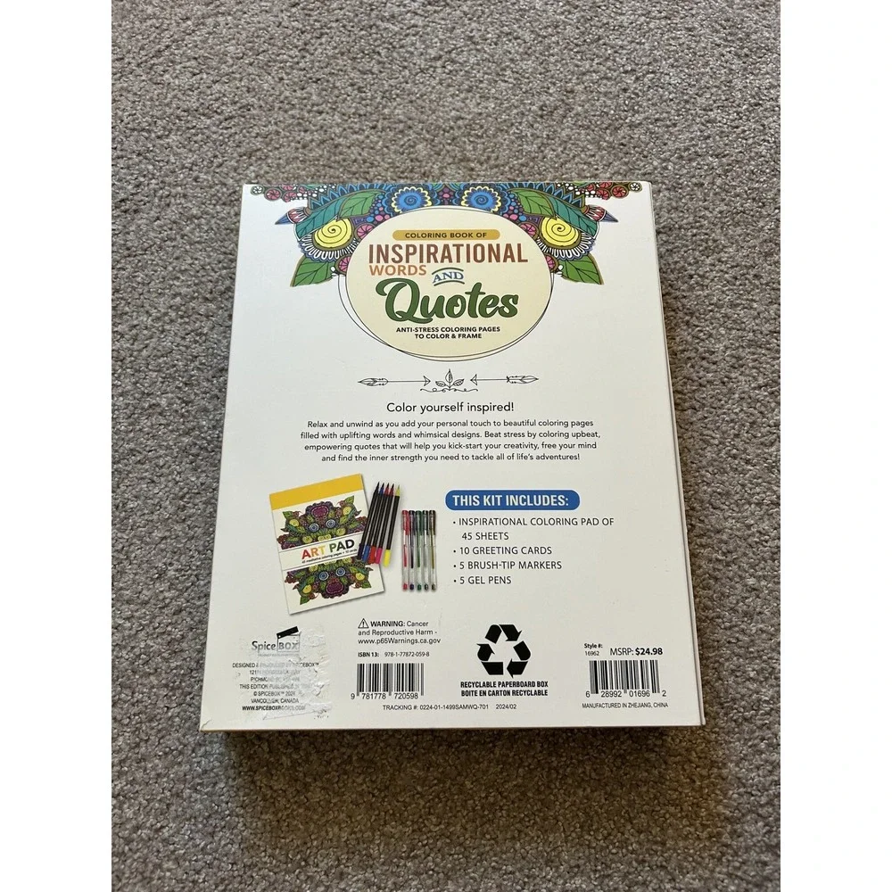 Spice Box Coloring Book Kit Unisex OS Multi New Inspirational Words and‎ Quotes
